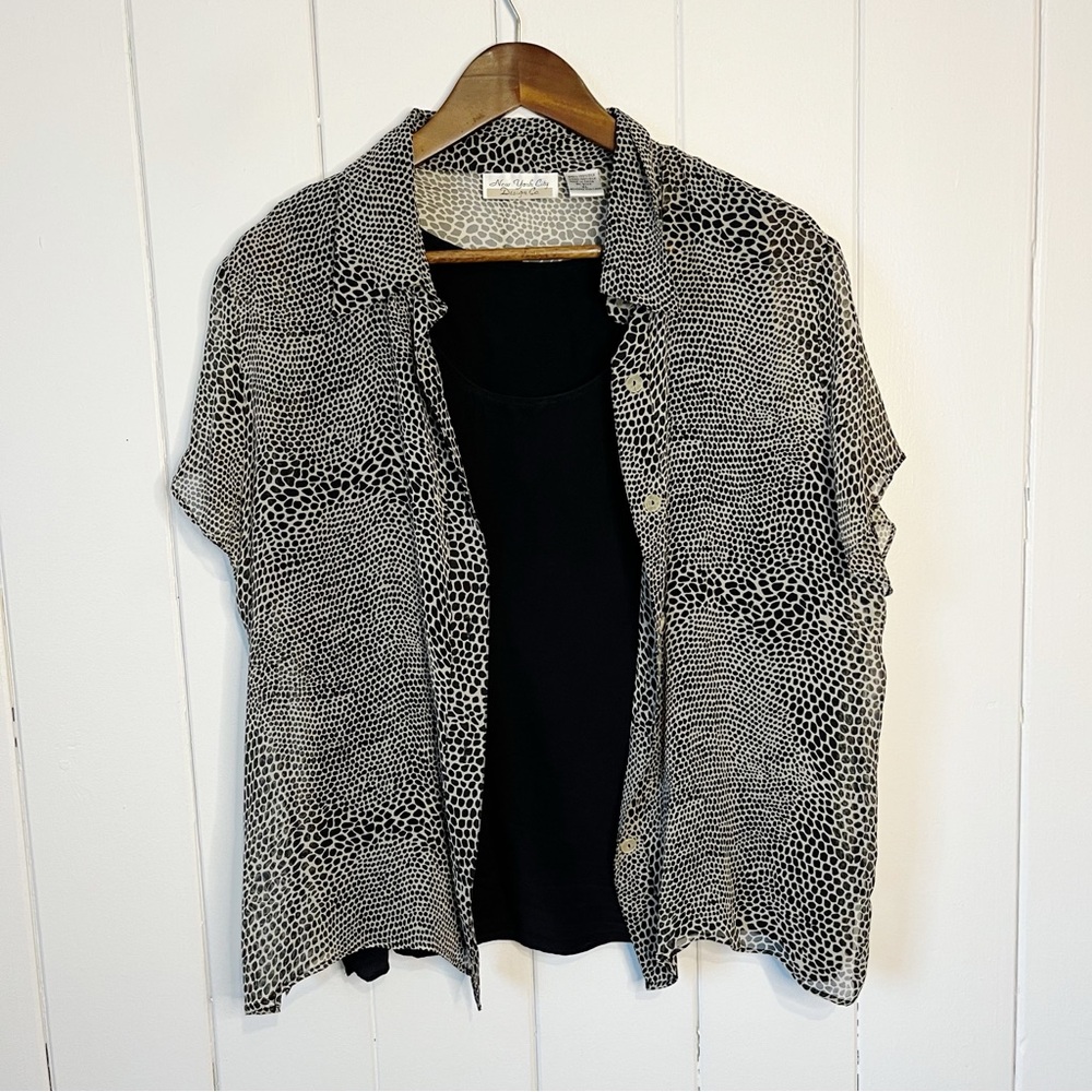 Vintage New York City Design Co. 100% Silk Sheer Reptile Print Layered Blouse.
